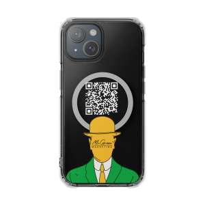 Clear Magnetic Phone Case with QR Code Art — Yellow-Hat Gentleman Design