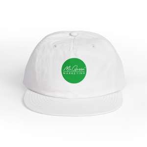 Surf Cap — White Snapback Hat with Green "Mr. Green Marketing" Logo