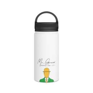 Mr. Green Marketing Black Logo, with Mascot - White Bottle Stainless Steel Water Bottle, Handle Lid