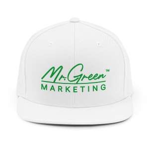 Mr. Green Marketing Snapback Hat — Embroidered Logo Flat-Brim Cap
