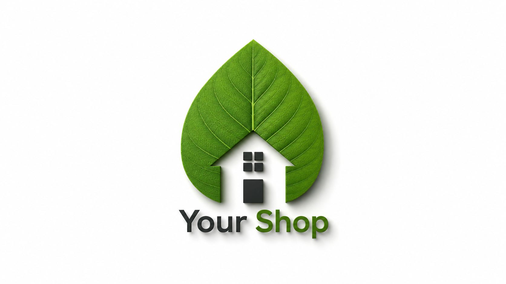 A creative logo design featuring a green leaf shaped like a house for a sustainable small business.