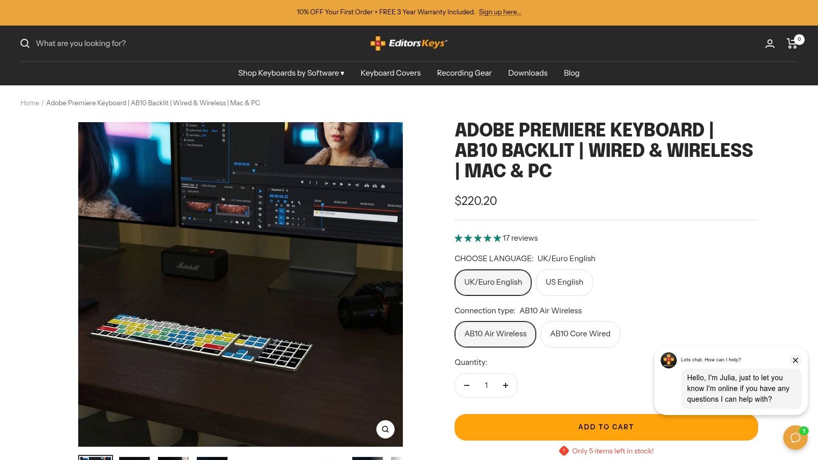Editors Keys – Adobe Premiere Keyboard (AB10 Backlit, Wired or Wireless)
