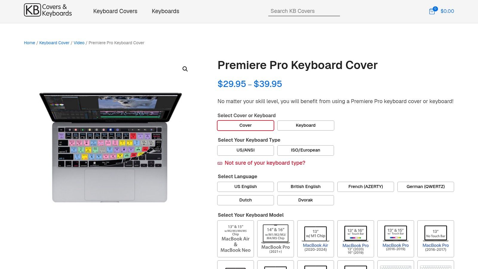 KB Covers – Adobe Premiere Pro Keyboard Covers (Mac keyboards and MacBooks)