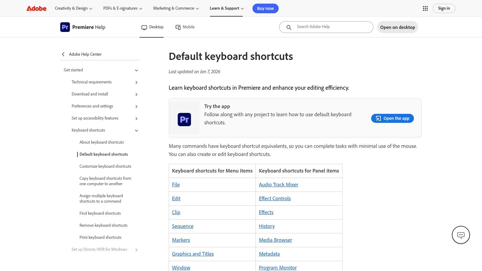 Adobe HelpX – Default Premiere Pro Keyboard Shortcuts (official)