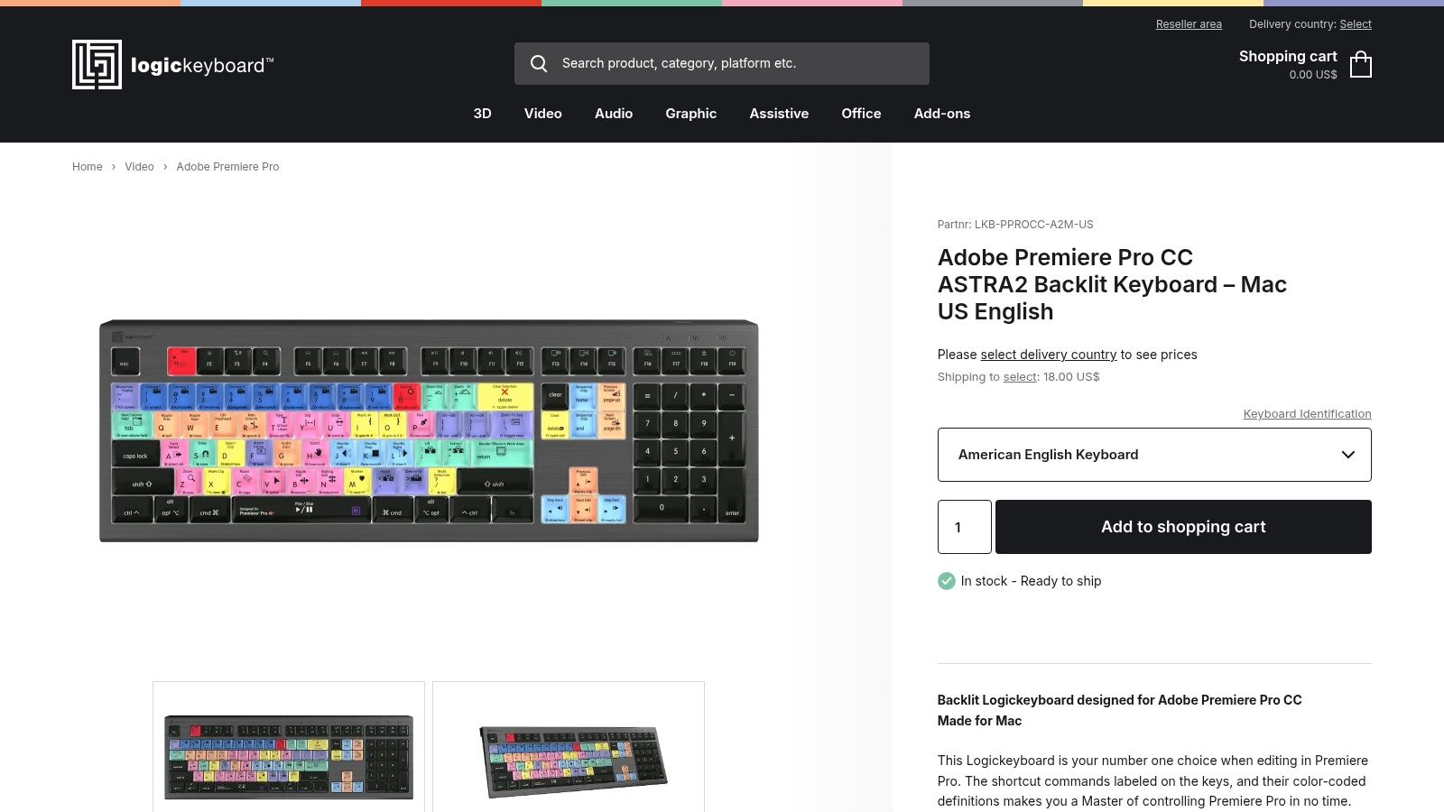 Logickeyboard ASTRA2 Backlit Keyboard for Adobe Premiere Pro