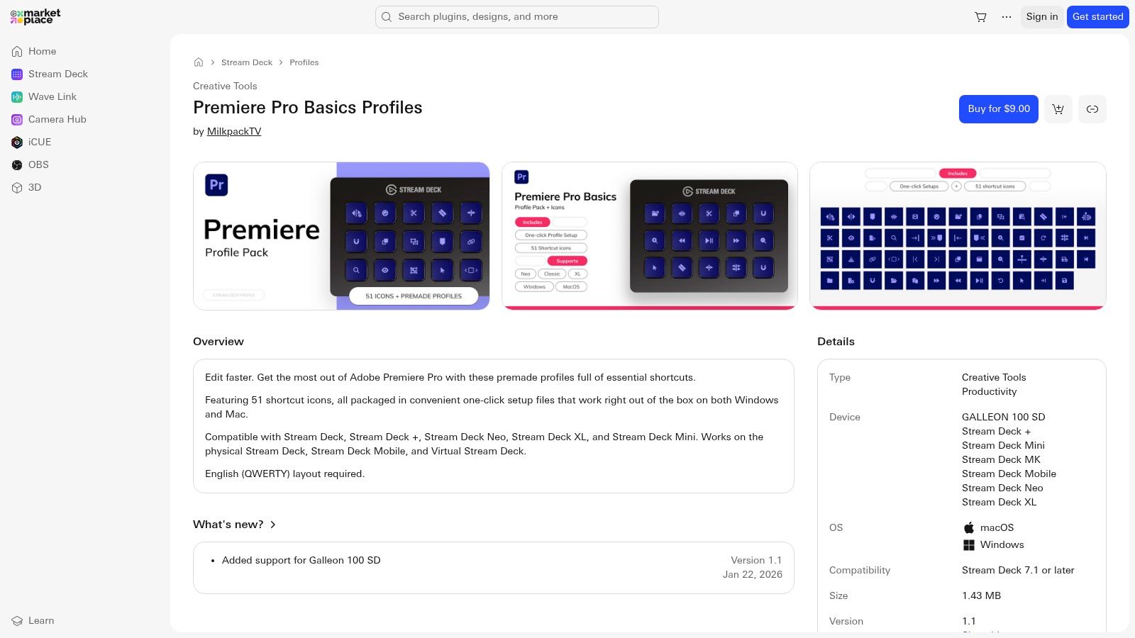 Elgato Stream Deck – Premiere Pro Basics Profiles (Elgato Marketplace)