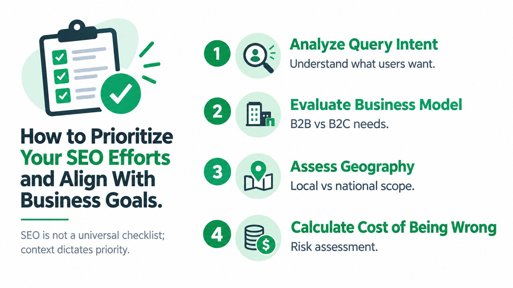 A list of four key steps to prioritize SEO efforts and align them with specific business goals.